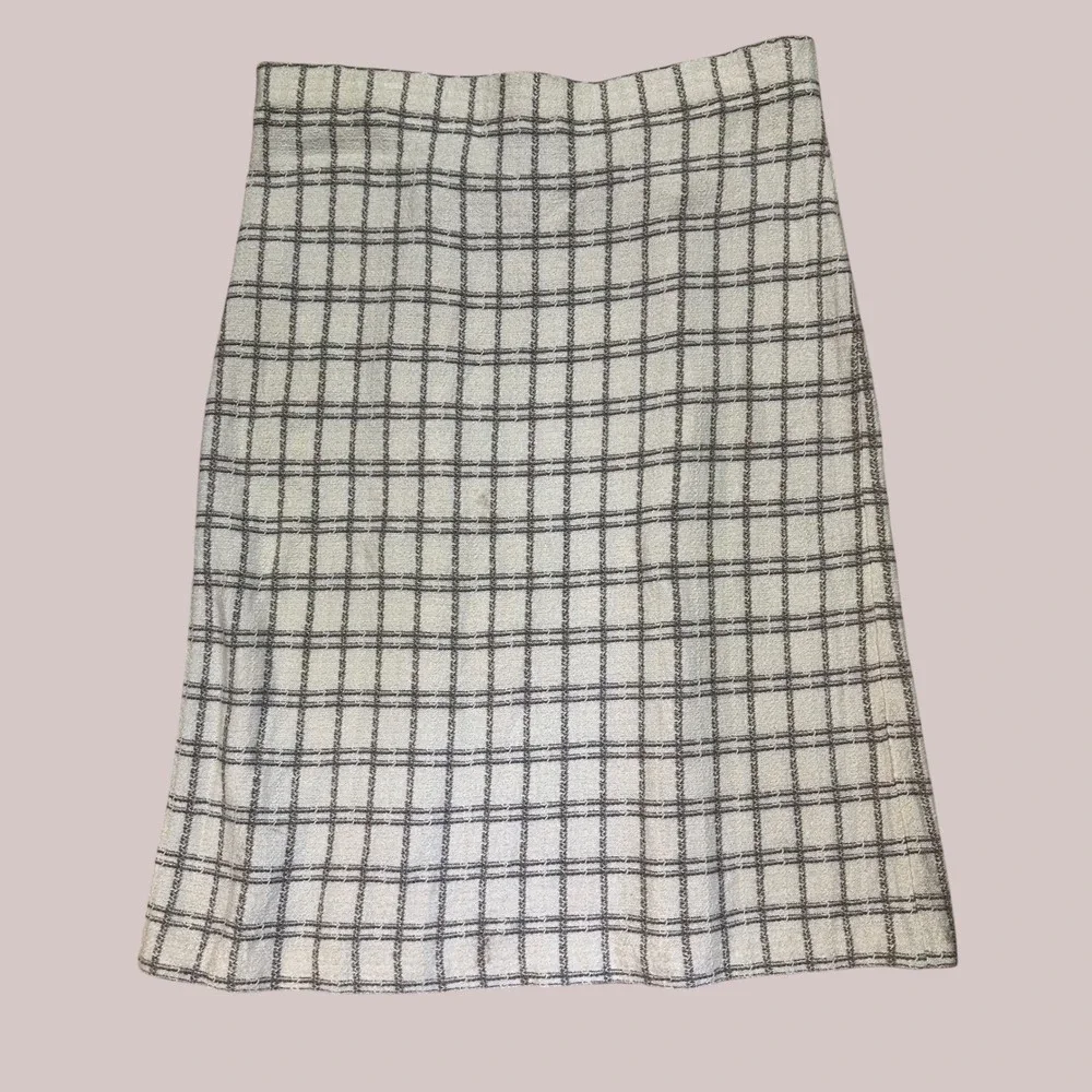 St. John Collection Gray Check Knit Pleated Midi Skirt Size 14 Vintage